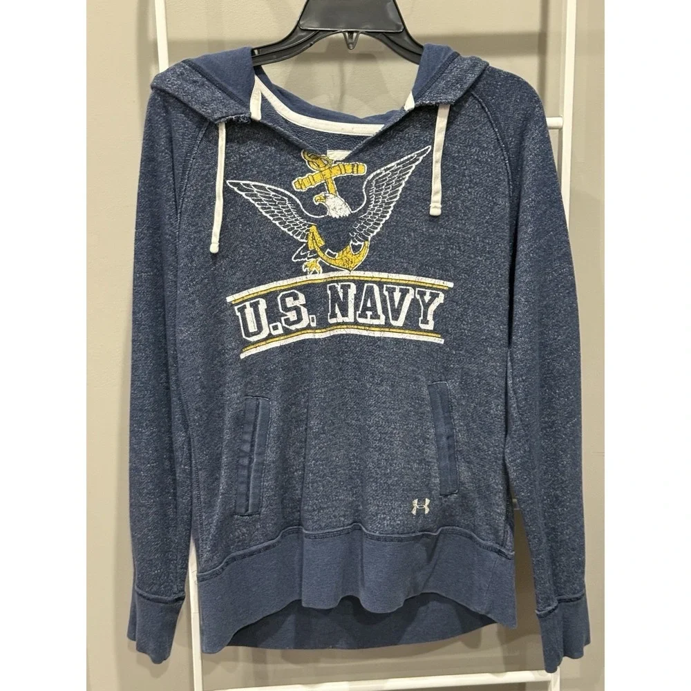 U.S Navy Under Armour Legacy women's blue semi fit front pocket hoodie LG - Picture 1 of 7